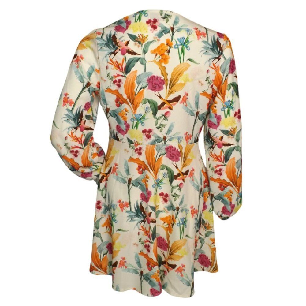 MICHELE NEGRI Mini Dress, M/44, White/Multicolor Floral, Long sleeve,Neck straps - Picture 6 of 13